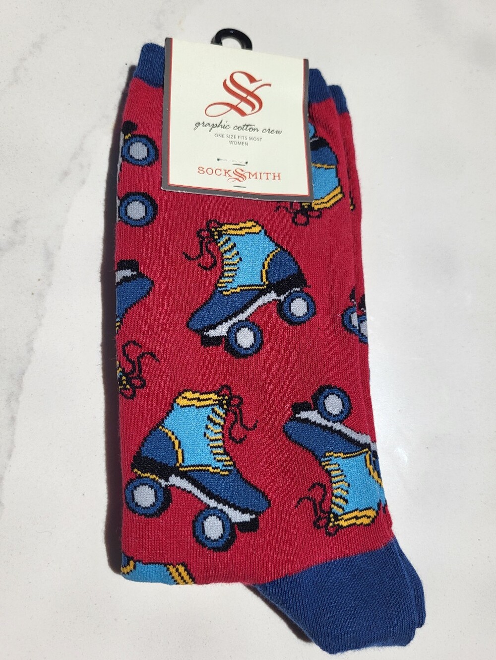 NWT Pair of SockSmith Graphic Cotton Crew Socks Free Skate Red size 9-11